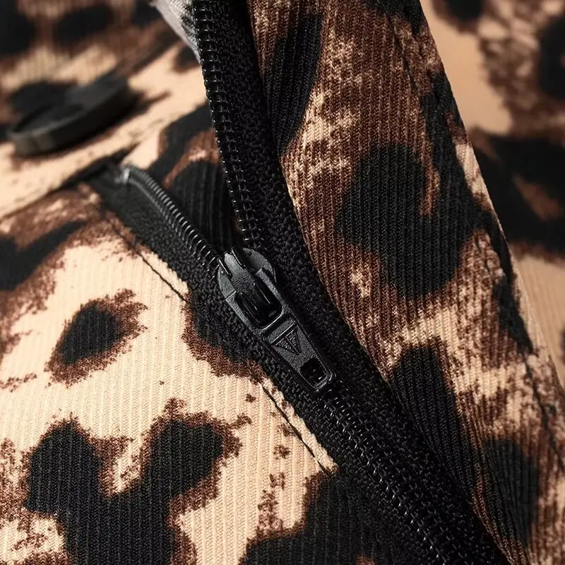 Женские Саржевые брюки с леопардовым принтом прямые эластичным поясом того же