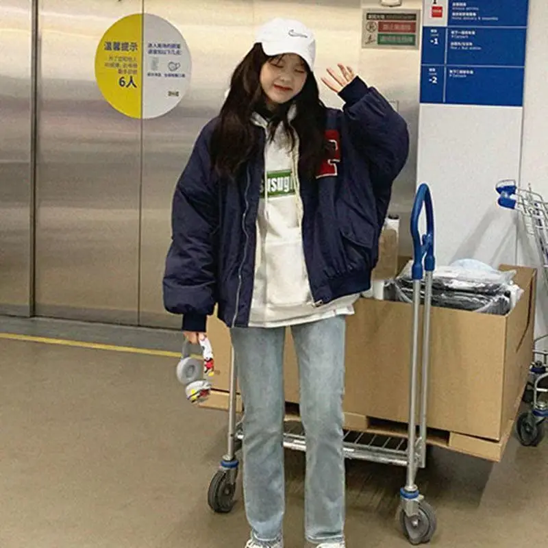 Куртка-бомбер женская оверсайз из овечьей шерсти в Корейском стиле