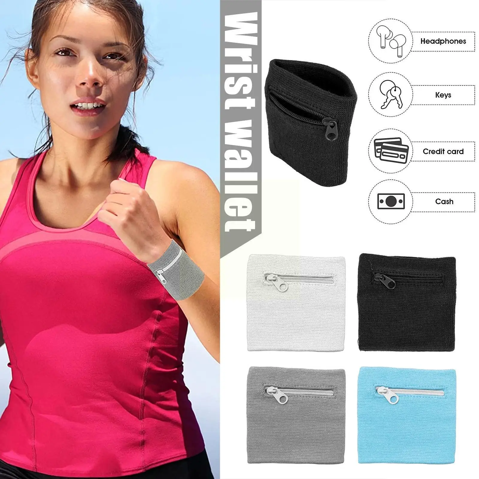 

Zipper Wallet Wristband Wrist Wallet Pouch Band Zipper Fabric Sport Mini 2022 Running Travel Bag Wallet Unisex Safe Cycling P3v5