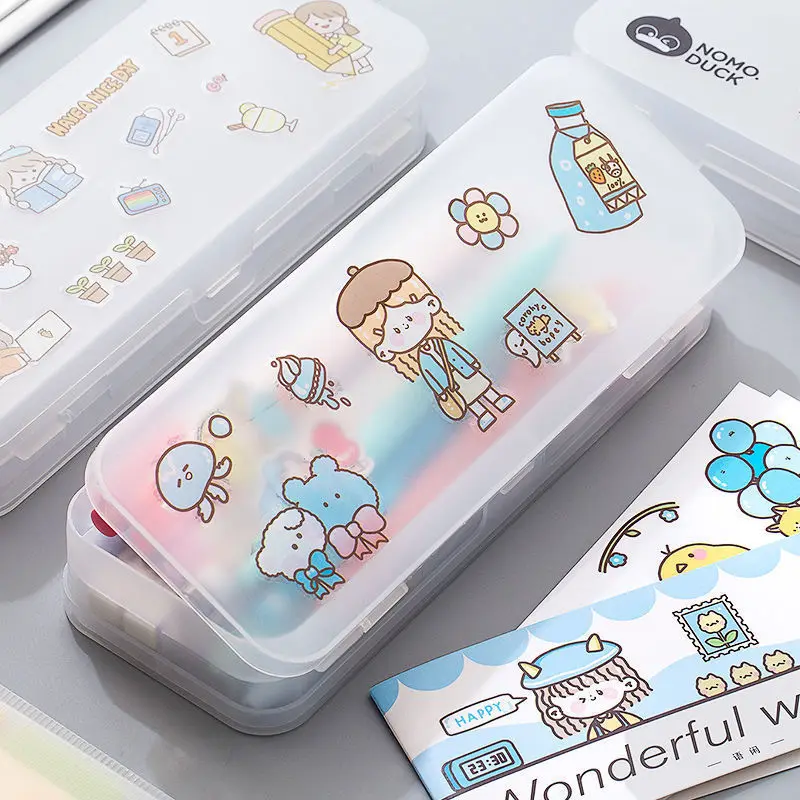 

Двойной полипропиленовый Простой в стиле Ins блогера Прозрачный матовый пенал коробка для канцелярских принадлежностей многофункциональны...