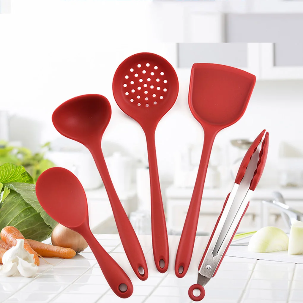 

5pcs Kitchen Cooking Utensil Nonstick Heat Resistant Silicone Baking Cookware Tool Spoon Soup Ladle Spatula Kitchen Accessories
