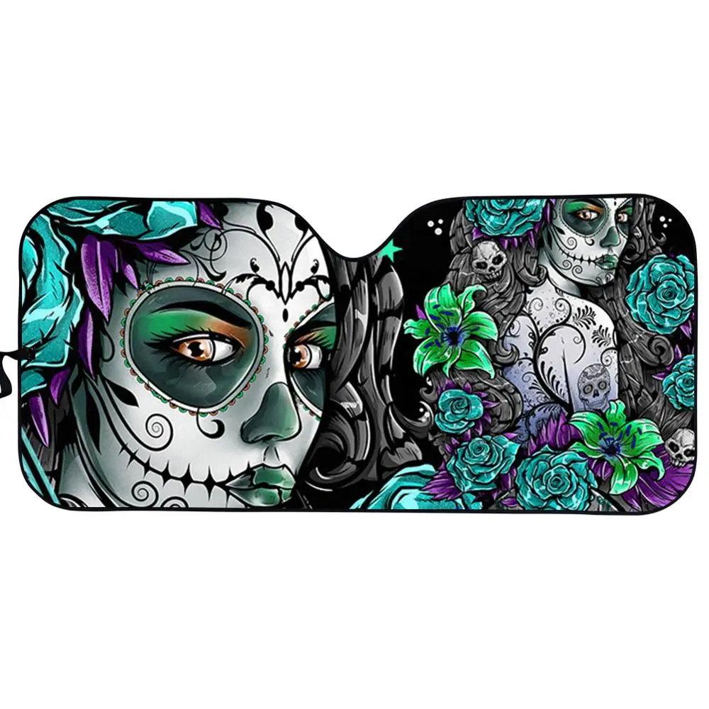 Day of the Dead Sugar Skull Car Sun Shade Windshield Fold-up Sunshade for Windshields Women Girly Accessories Covers