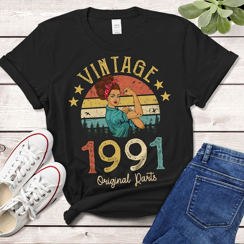 Vintage 1991 Original Parts T-Shirt Rosie Women 31 old 31st Birthday Gift Idea Girls Mom Wife Daughter Funny Retro Tee