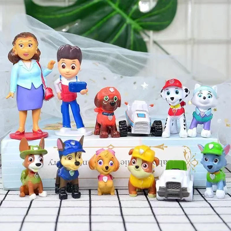 

12pcs Paw Patrol Action Figures Marshall ZhiRubble Chase Rocky Zuma Skye Anime Figure Models Cake Decoration Kids Toy Gifts