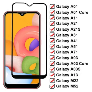 9D Full Cover Tempered Glass For Samsung Galaxy A01 A03 Core A13 M22 M52 Screen Protector A11 A21 A3