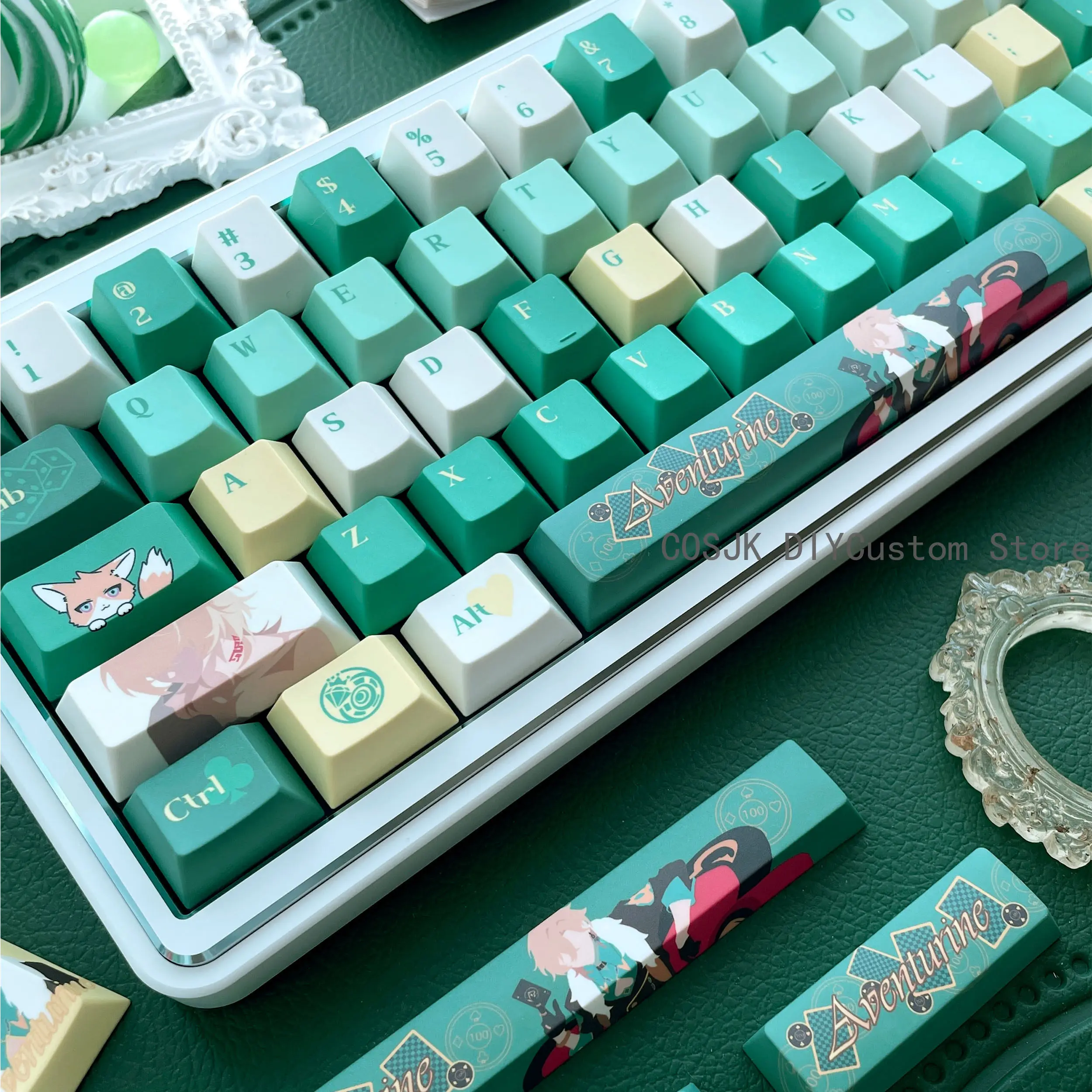 Фото Механические кейкапы PBT для игры Honkai: Star Rail Aventurine, полупрозрачные, 140 клавиш, аксессуары для компьютера, подарок для косплея №4