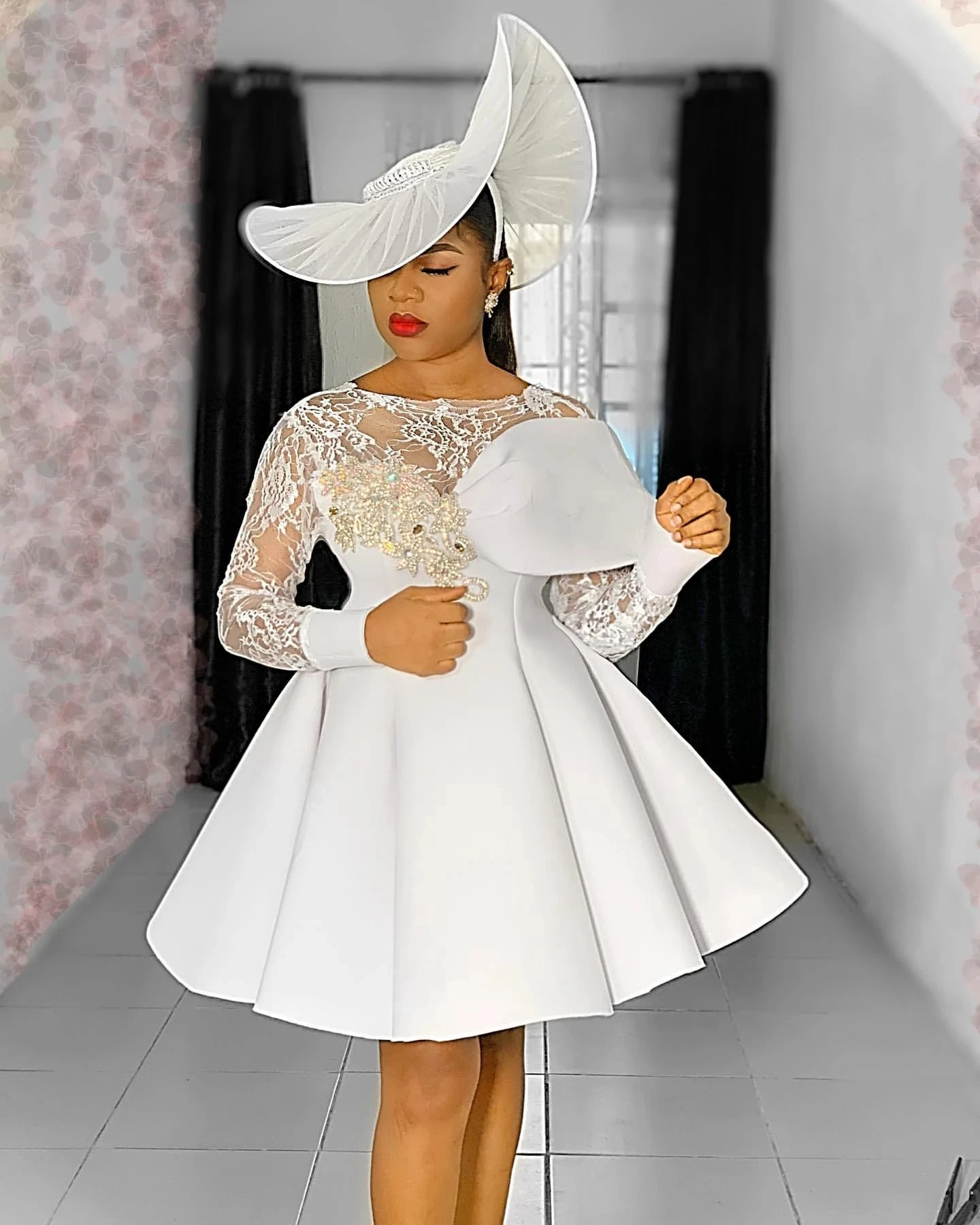 Aso Ebi стильные белые нигерийские Короткие свадебные платья блестящие Кристальные