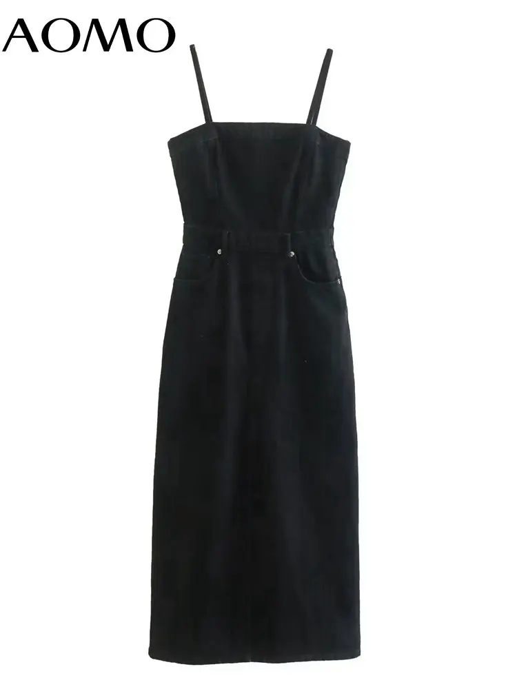 

AOMO Женская коллекция 2022, черные джинсовые женские платья на молнии с боковой молнией, 4M182A