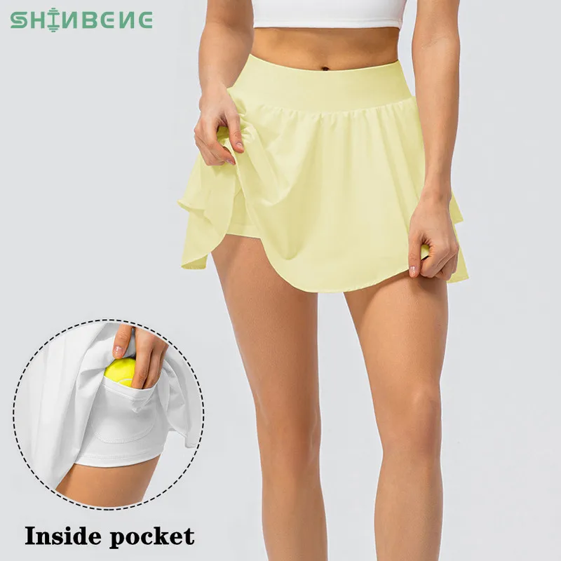 

SHINBENE 2in1 Lightweight Pleated Tennis Skirts with Side Pockets for Women High Waisted Golf Workout Sports Athletic Skorts