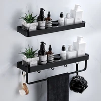 black bathroom shelf space aluminum shampoo holder with hook kitchen storage rack towel bar robe space saving hook bath hardware