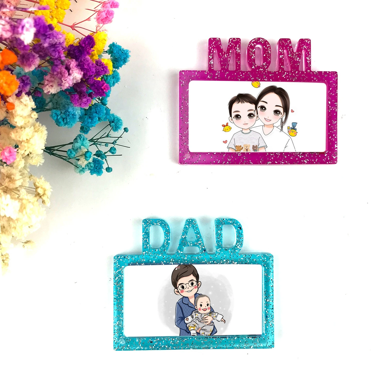 Силиконовая форма для брелоков с фоторамкой мам и Пап