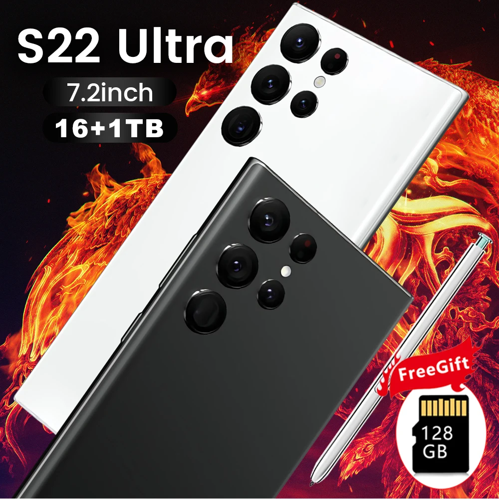 

Global Version S22 Ultra 7.2 Inch Smartphone 10 Core 16+1TB 5600mAh GPS Unlocked 5G Cellphone Android 12 Type-C Mobile Phones