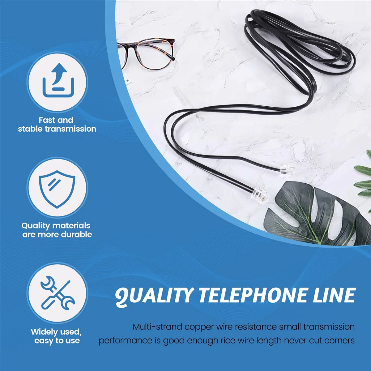 RJ11 6P4C Telephone Cable Cord ADSL Modem 2 Meters