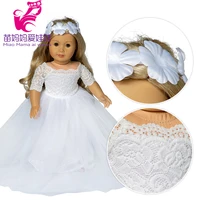 45cm girl doll white wedding dress with flower fit for 18 inch american doll bride dress for toys clothes