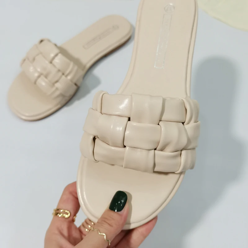 

Женские шлепанцы с круглым носком, летние повседневные шлепанцы на плоской подошве, пляжная обувь, 2022