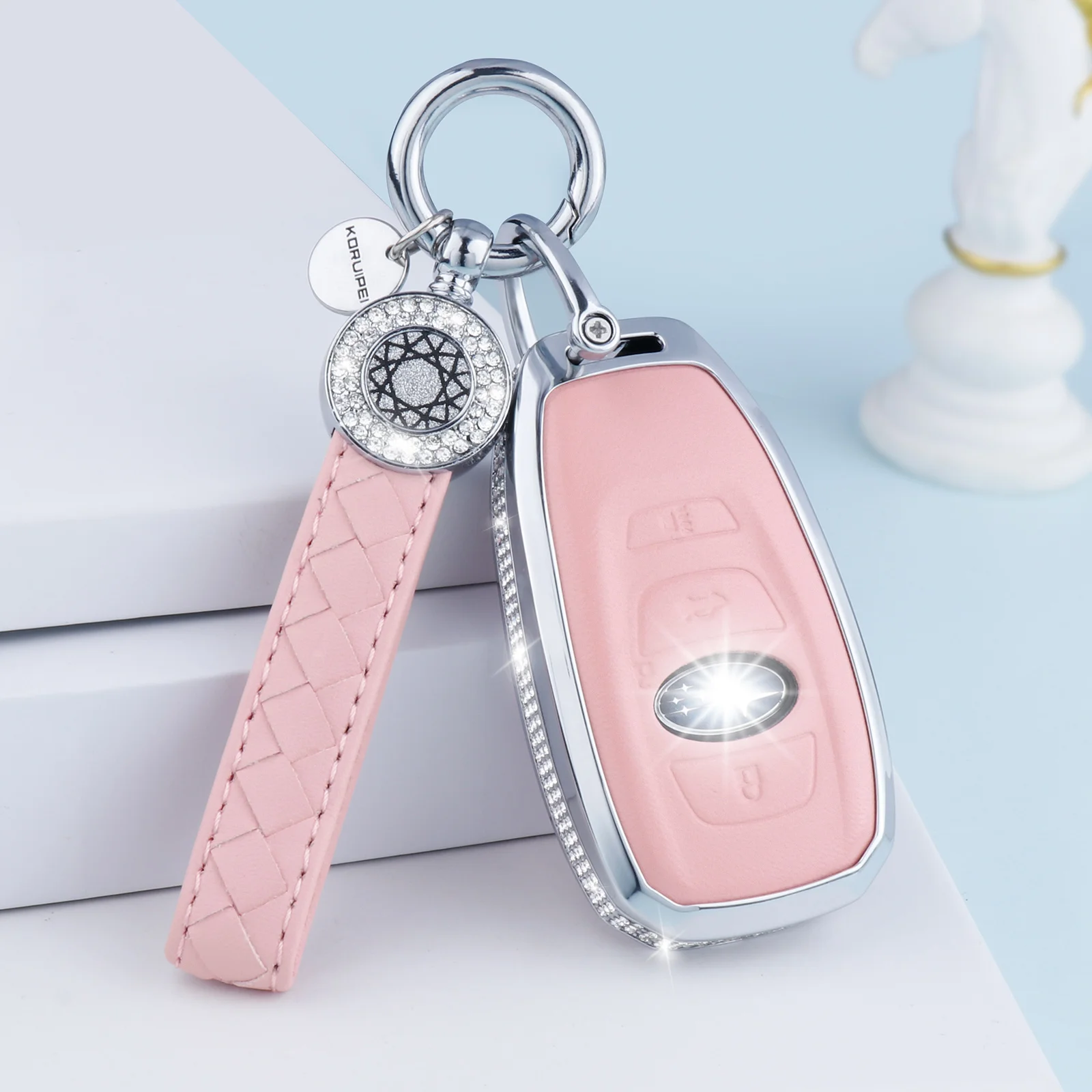 Розовый Кожаный Чехол Для Ключей Subaru С Брелком Совместимый Ascent BRZ Crosstrek Forester Impreza