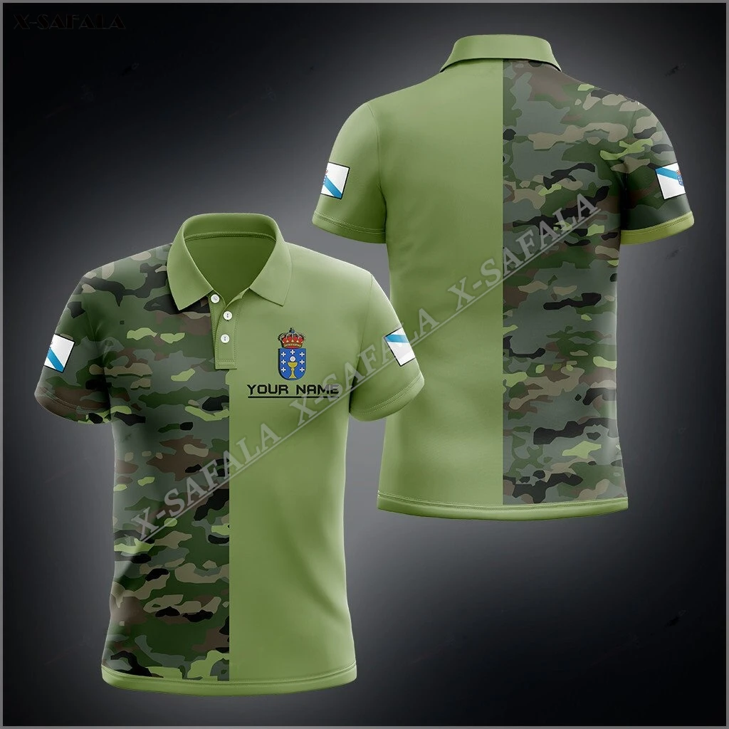 

Galicia Spain Half Camo Army Veteran Flag 3D Print Men's Adult Polo Shirt Short Top Tee High Quality Breathable Shrink-proof