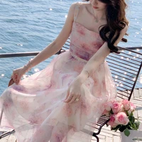 summer 2022 french entry lux fairy floral short sleeve strappy dress womens elegant high grade short sleeve dress
