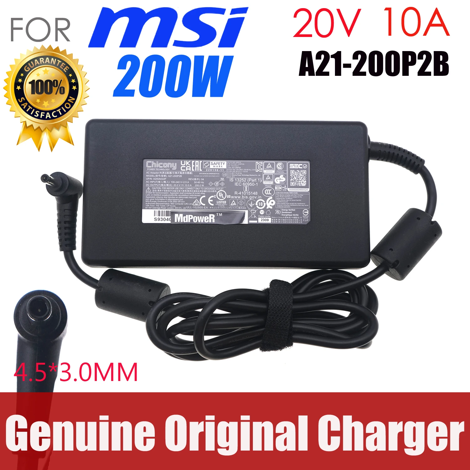 Фото Оригинальный OEM-адаптер питания Chicony 20V 10A 200W A21-200P2B A200A022P для ноутбуков MSI Stealth 14 Studio MS-14K Gaming №1