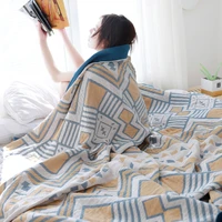 japanese geometric throw blanket for beds single double sofa towel 100 cotton gauze summer cool quilt breathable soft blanket