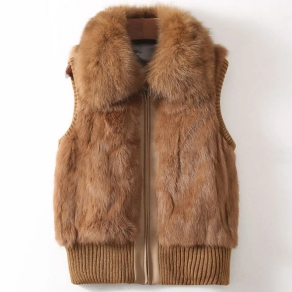 2024 осень-зима классический стиль теплый жилет из кроличьего меха женский модный