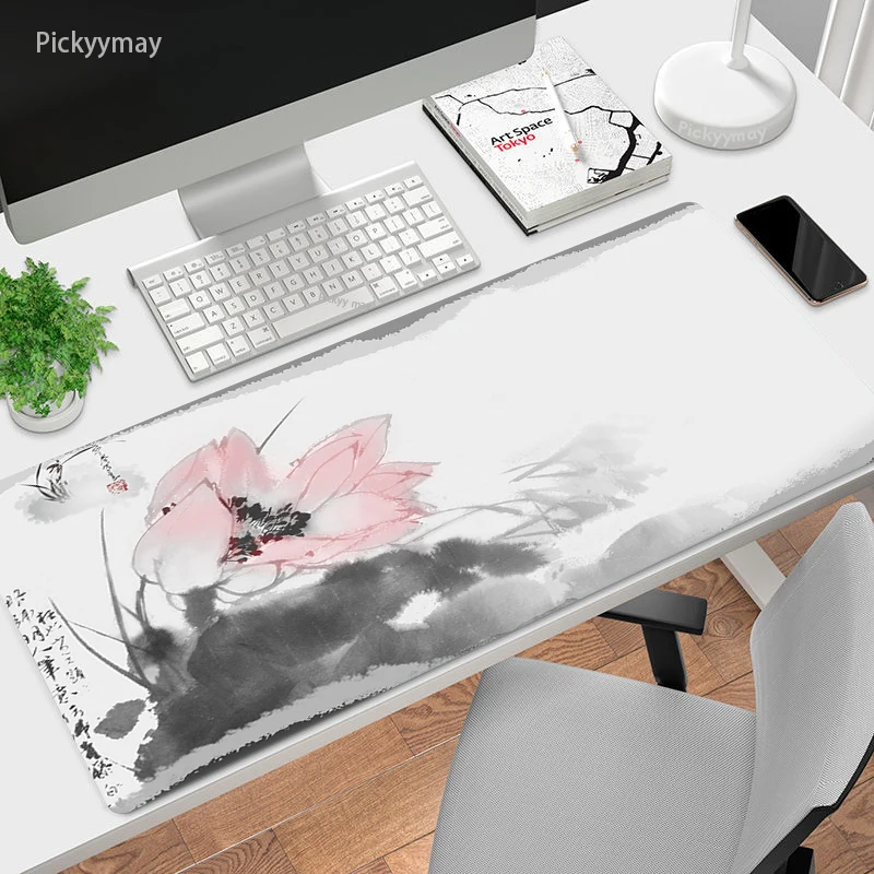 

Chinese Lotus Mouse Pad Large Desk Mat Computer Deskmat Mousepad Art Ink Painting Mouse Mat Office Gaming Accessories Table Mat