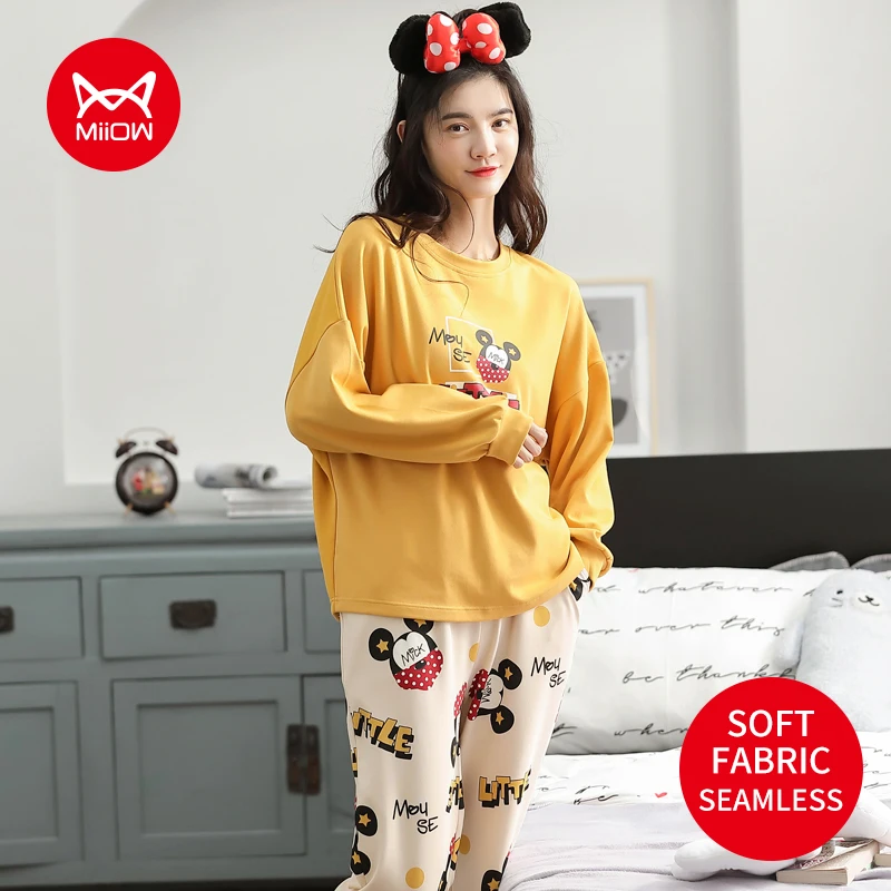 

MiiOW Cartoon Mickey Mouse Pajamas Set Cotton Long-sleeved Trousers Autumn And Winter Loungewear Women's Homewear Suit