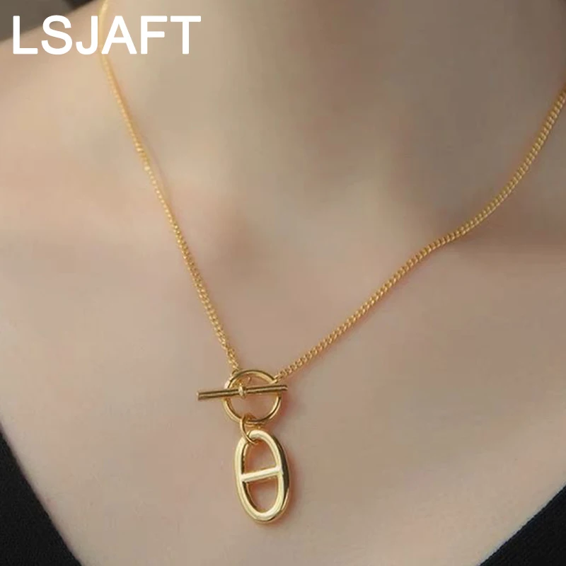 

Stainless Steel Pig Nose Pendant Necklaces for Women Metal H Letter Clavicle Necklaces OT Toggle Chain Jewelry Christmas Gift