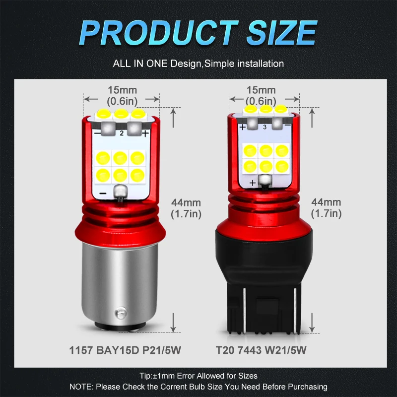 2x1157 P21/5 Вт BAY15D 7443 W21/5 W супер яркий 1800Lm светодиодный авто светодиодные задние