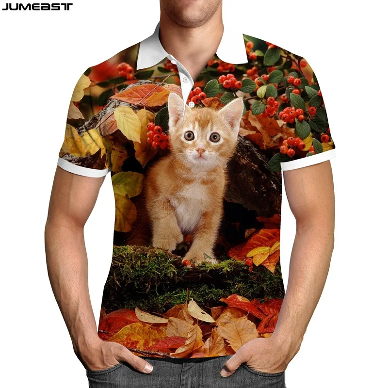 Jumeast Y2k Men Women 3D Printed Sweatshirt Cartoon Animal Cat In Nature Polo T Shirt Sport Pullover Tops Tees