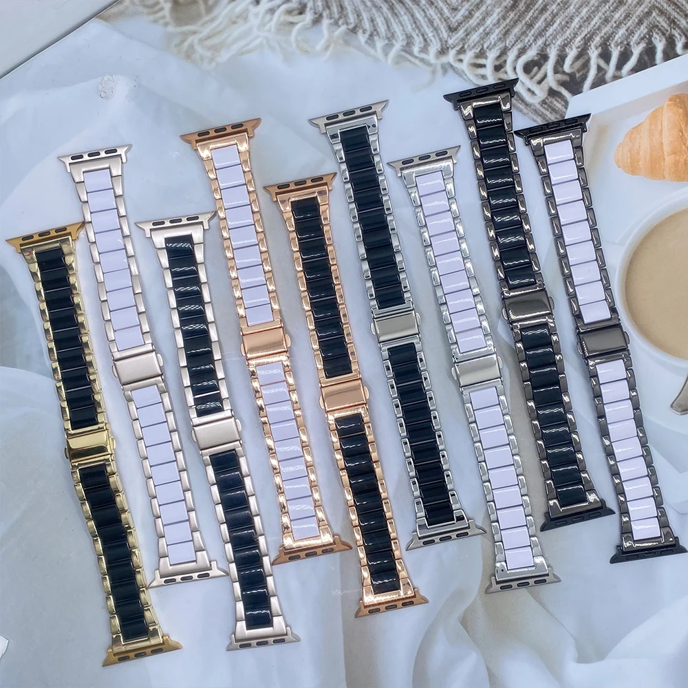 Women Wristband for Apple Watch Band 6 Se 5 4 40mm 44mm 8 7 41mm 45mm Steel+resin Bracelet for IWatch Ultra 49mm 38mm 42mm Strap