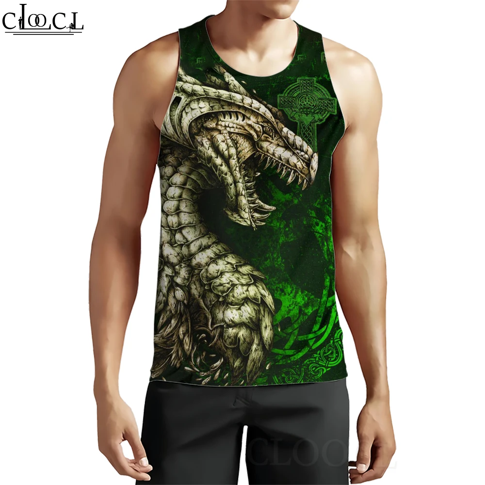 

CLOOCL Men Tank Tops Ireland Dragon Claddagh Cross 3D Pattern Vest Hip-Hop Streetwear Casual Fitness Sleeveless Pullover Tops