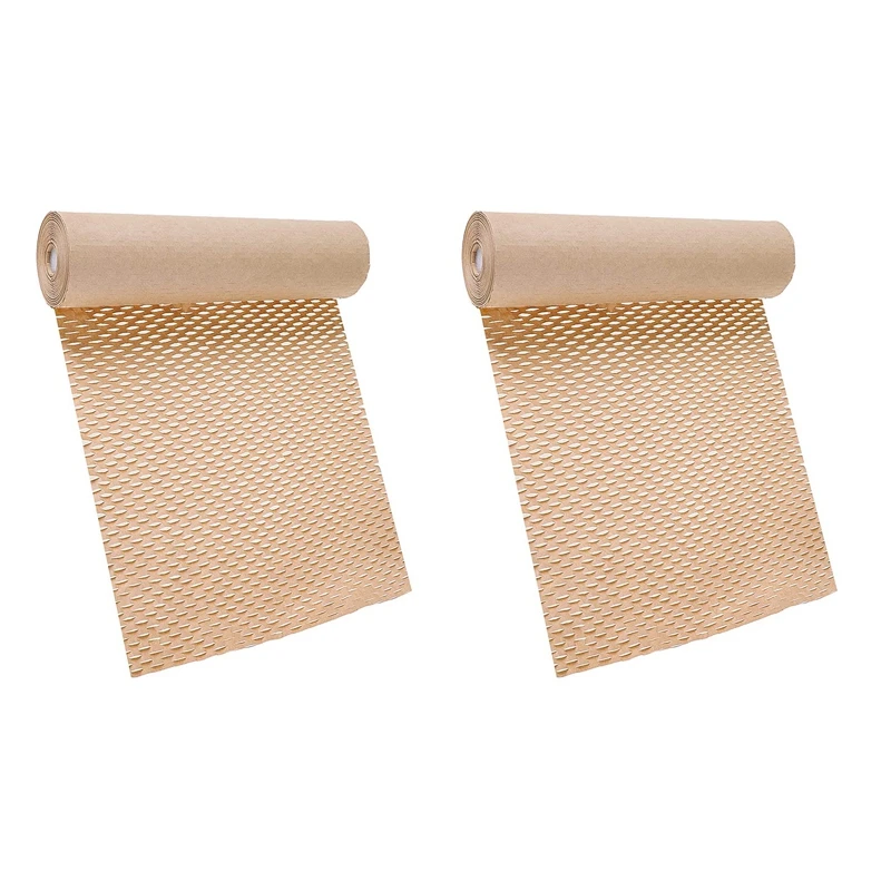 

2X Honeycomb Packaging Paper Cushioning Kraft Paper Wrap Roll 11.8 Inch X 65 Feet Eco-Friendly Honeycomb Protective Wrap