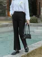 dushu slightly fat lady high waist slit wide leg suit trousers loose casual pants office lady spring full length trouser