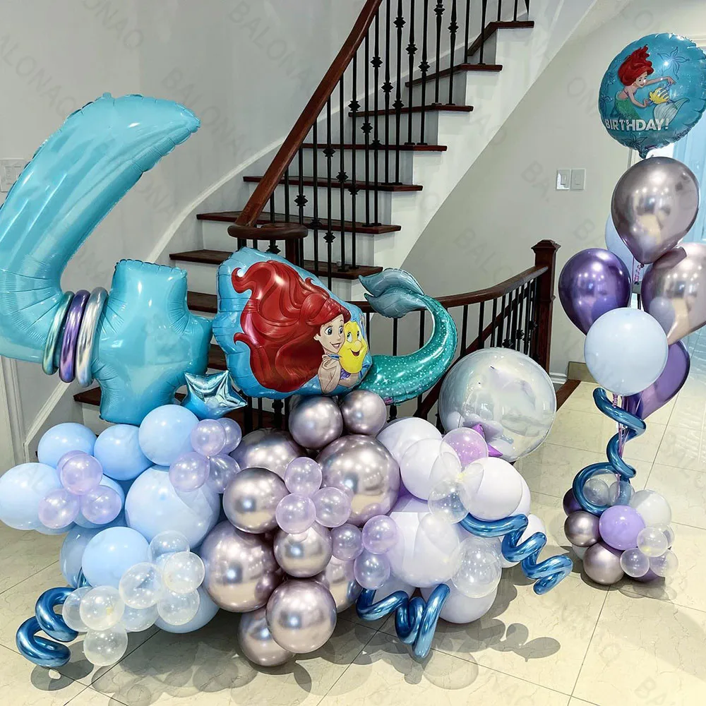 

70pcs/set Mermaid Tail Balloons Large Blue Number Foil Globos Birthday Decor Mermaid Birthday Balloon Baby Shower Decorations