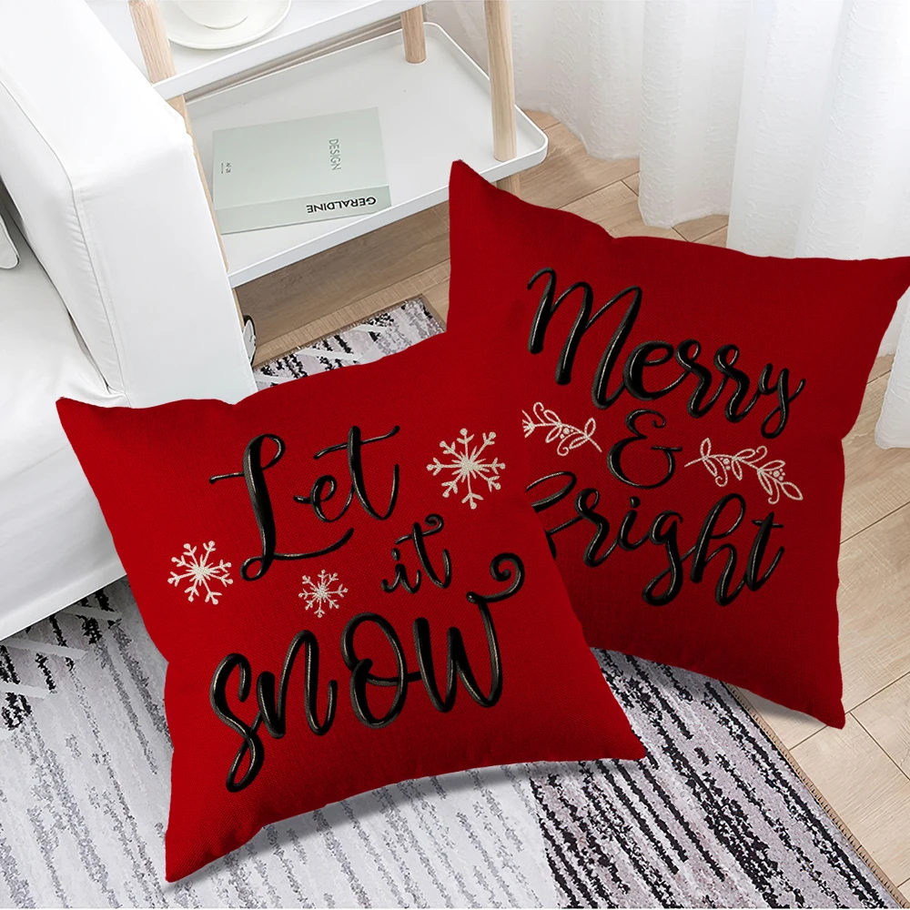 Рождественские Тематические Наволочки 45x45 См С Молнией Льняные Квадратные