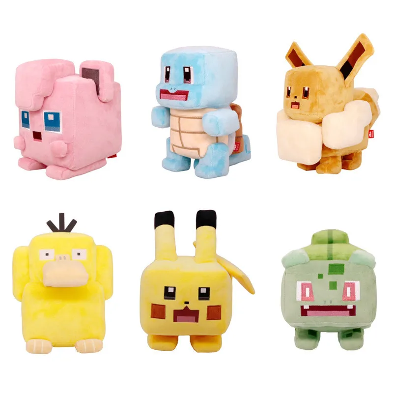 

Anime Plush toys Pokemon Big Adventure Game Minecraft Pikachu Eevee Psyduck Plushie Doll Stuffed Square Kids Toy Gift for fans