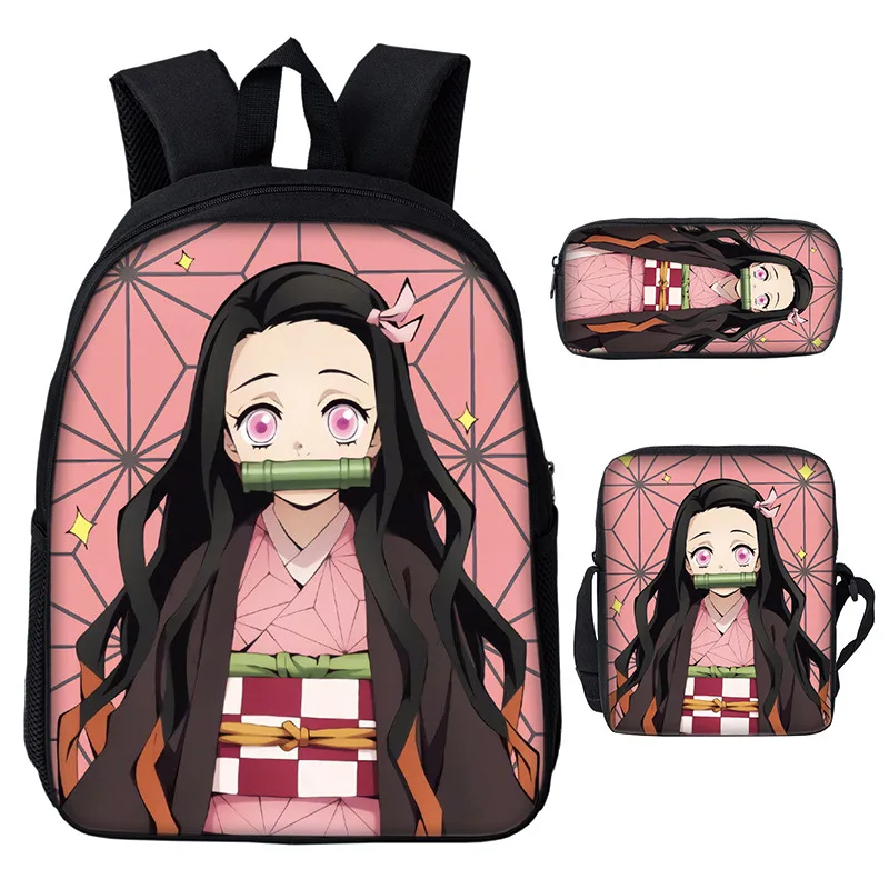 

Japan Anime 3PCS/SET Demon Slayer Students Boys Girls Schoolbag Backpack Children Teenager Cartoon Oxford Waterproof School Bag