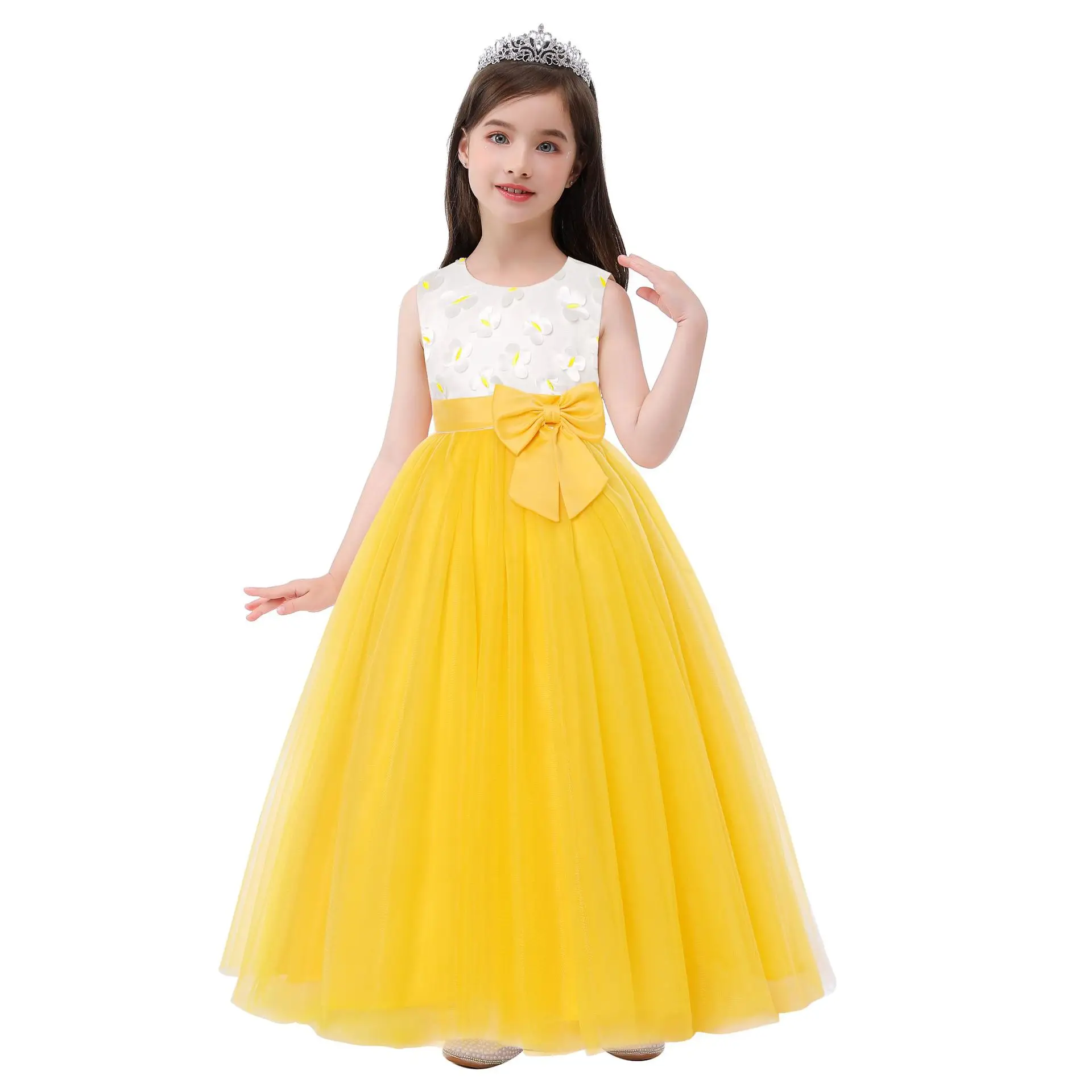

Girls Princess Tulle Bow Pageant Dress Puffy Wedding First Holy Communion Baptism Bridesmaid Dress Party Tutu Maxi Gown