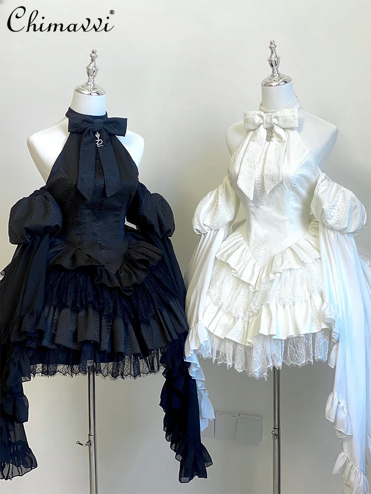 ity wysokiej klasy wykwintna słodka kokardka sukienki Lolita kobiety gotyckie Off ramię Halterneck Mini sukienka subkultura Y2K seksowna jesień