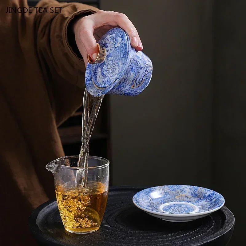 1 шт. 150 мл эмалированный сине-белый фарфор gaiwan домашний высококачественный