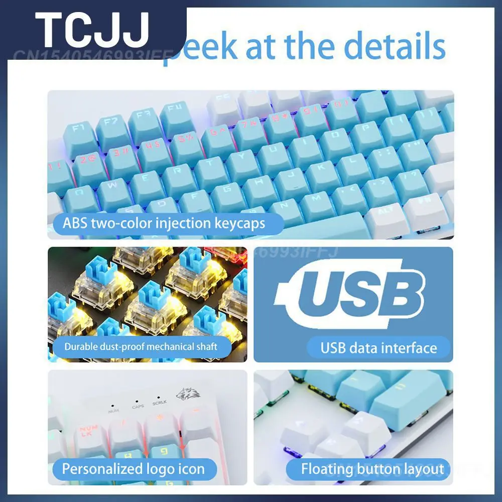 

Usb-клавиатура с интерфейсом, проводная клавиатура с подвесной кнопкой, Пылезащитная клавиатура с 104 клавишами, двухцветная игровая клавиату...