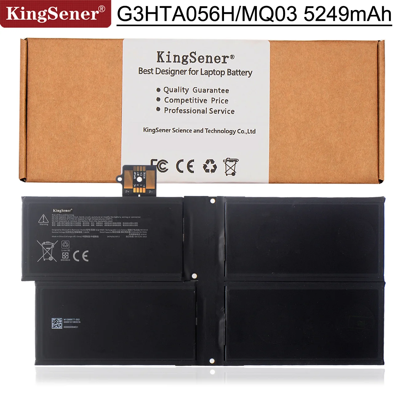Bateria do Portátil de Kingsener G3hta056h Mq03 para Microsoft Surface Pro x 1876 13 Polegadas Notebook 7.58v 5249mah 39.79wh