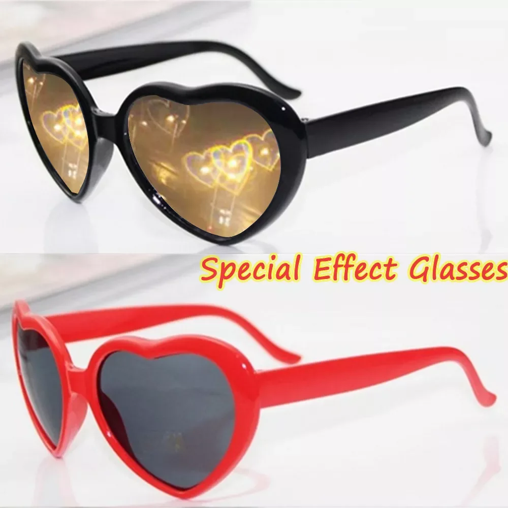 

New in Heart Shape Sunglasses Love Effect Glasses Watch The Lights Change Love Image Diffraction Special Glasses Female Magic Gi