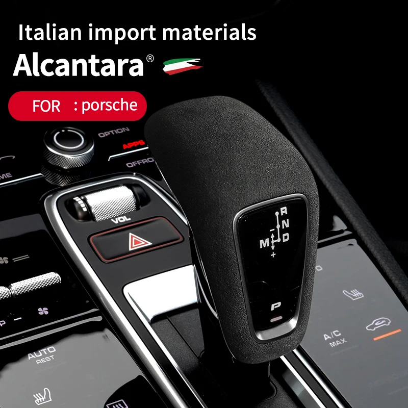 

For Porsche Cayenne 2018 2019 2020 2021 2022 Gear Stick Shift Handle Knob Cover Case Alcantara Protective Shell Panel Cap