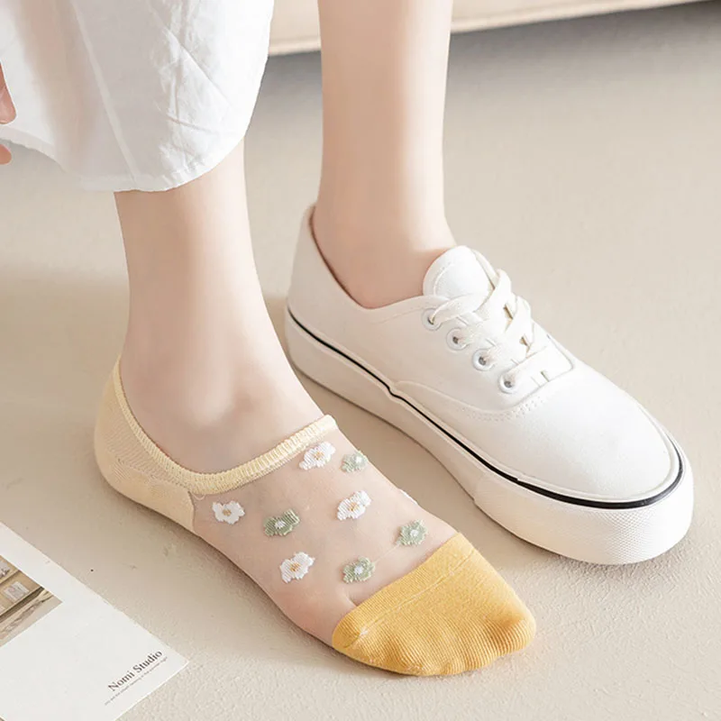 6Pairs/Lot  Women Short Socks Summer Thin Breathable Mesh Comfortable Kawaii Cotton Girls Sock Fashion Print Ankle Sox Meias