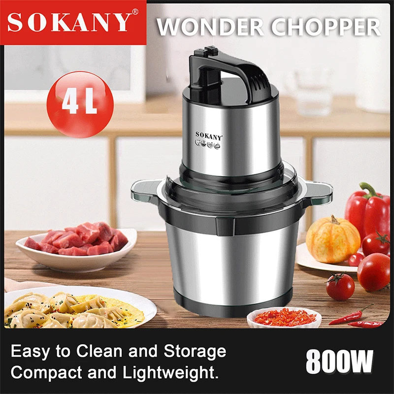 

800W 4L Small Meat Grinder Household Automatic Meat Grinding Machine Electric Cooking Mincer 2 Gears Kitchen Food Processor