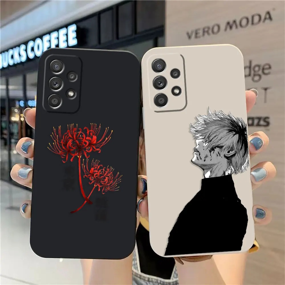 

Case For Samsung Galaxy A91 A73 A72 A71 A53 A52 A51 A42 A33 AO3S 4G 5G Simple Liquid silicone Case Tokyo Ghoul Kaneki Ken Manga