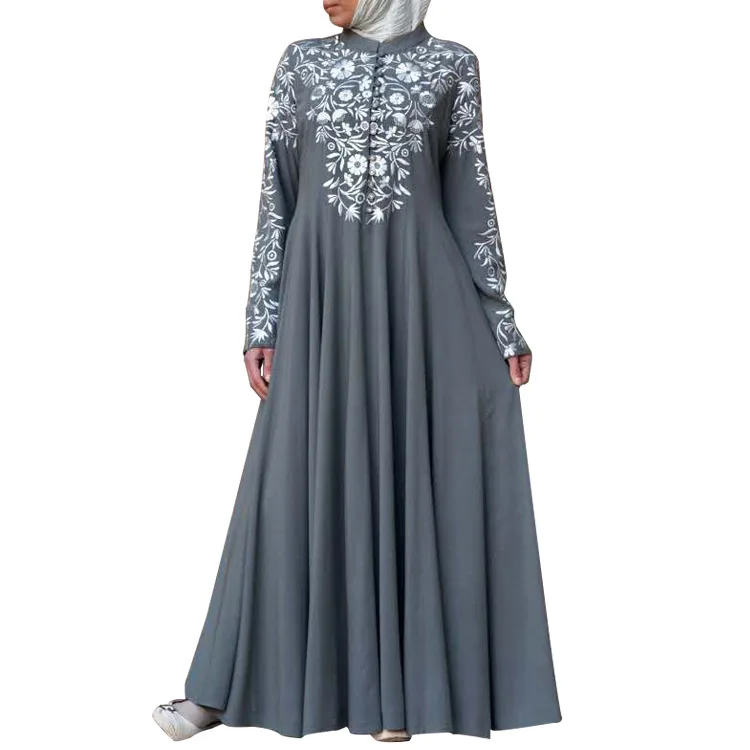 Muslim Kaftan Abaya Dubai Turkey Maxi Long Dress Flower Print Plus Size African Dress Women Elegant Middle Eastern Islam Clothes