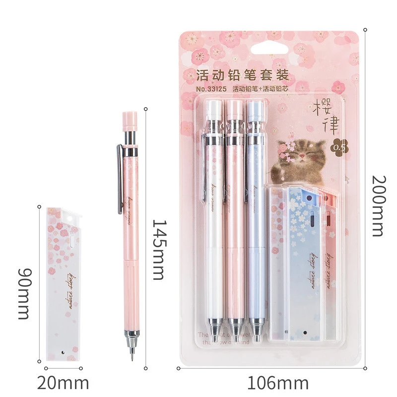 Set 0.5mm Mechanical Pencil With Lead Kawaii School Supplies Korean Stationery Kid Gift Office